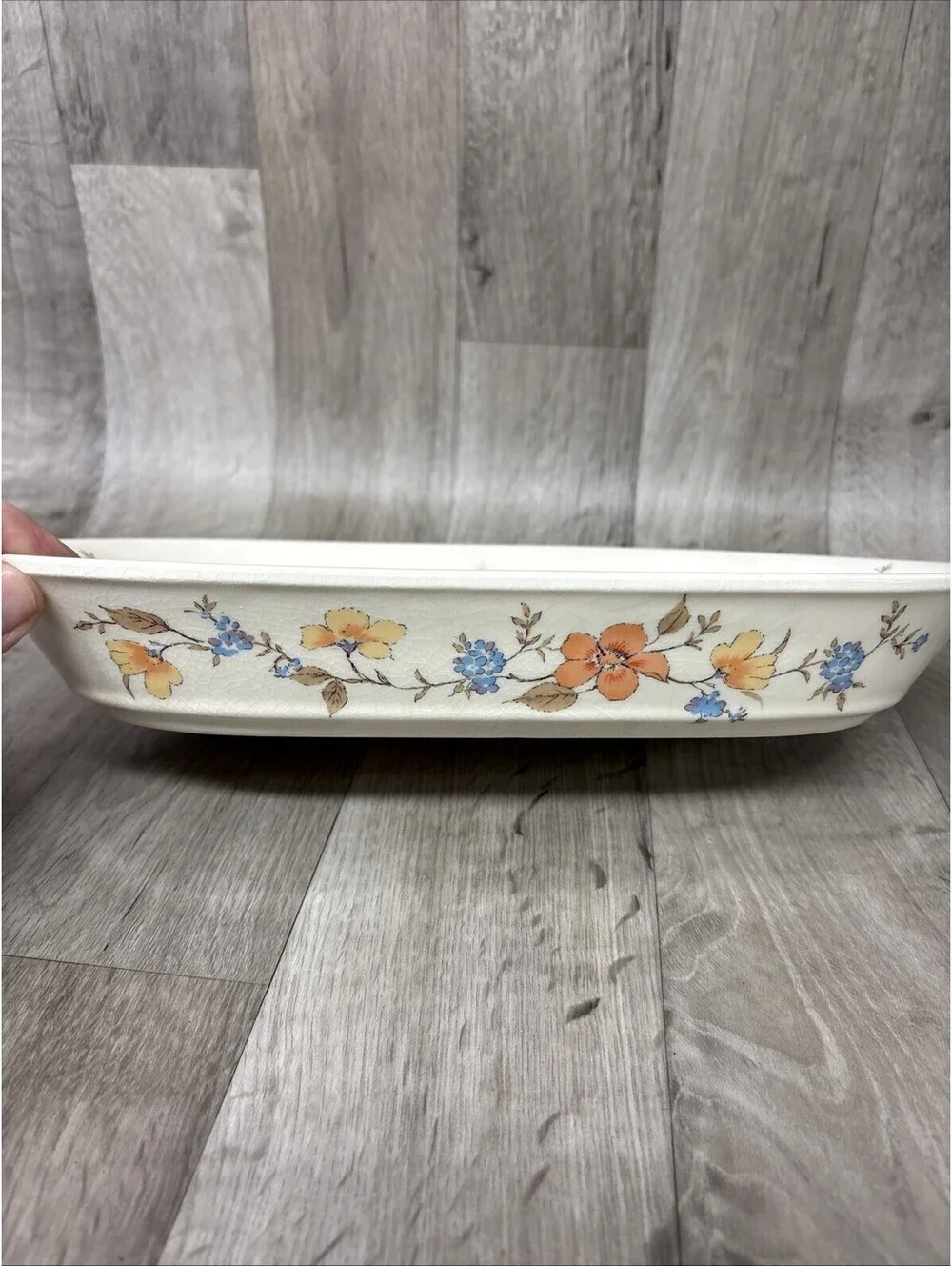 Himark Floral Mist Vegetable Serving Dish Oval Divided 13.5 x 8 Vintage Japan